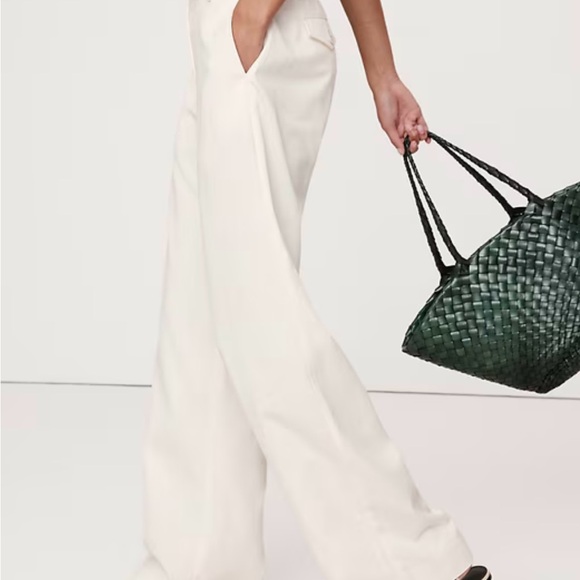Banana Republic Linen Blend Pant | Ivory White | Martin Fit | Wide-Leg | Size 0 - Picture 1 of 11